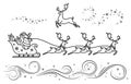 Santa Claus on sleigh with reindeer. Christmas decoration set. Merry Christmas and New year.